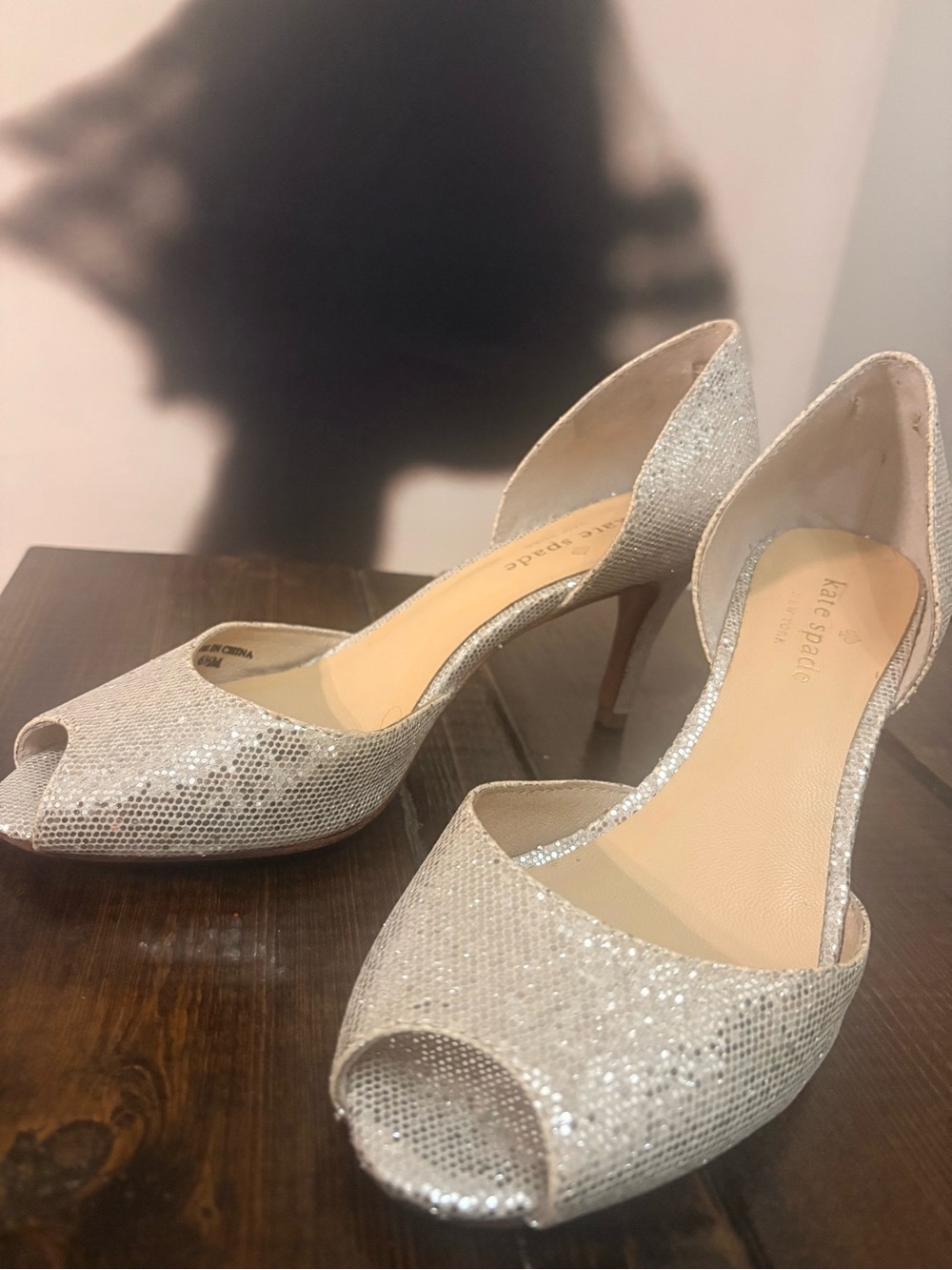 Kate ♠️ Silver Glitter Peep-Toe Heels